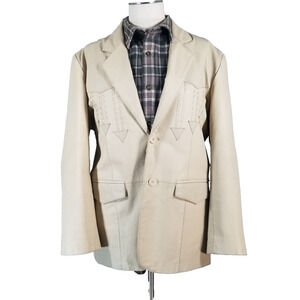 Oscar Piel leather blazer sport coat jacket men's Large Beige 2 tone Western